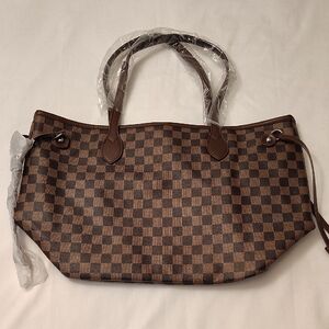 Checkered Brown Tote Bag